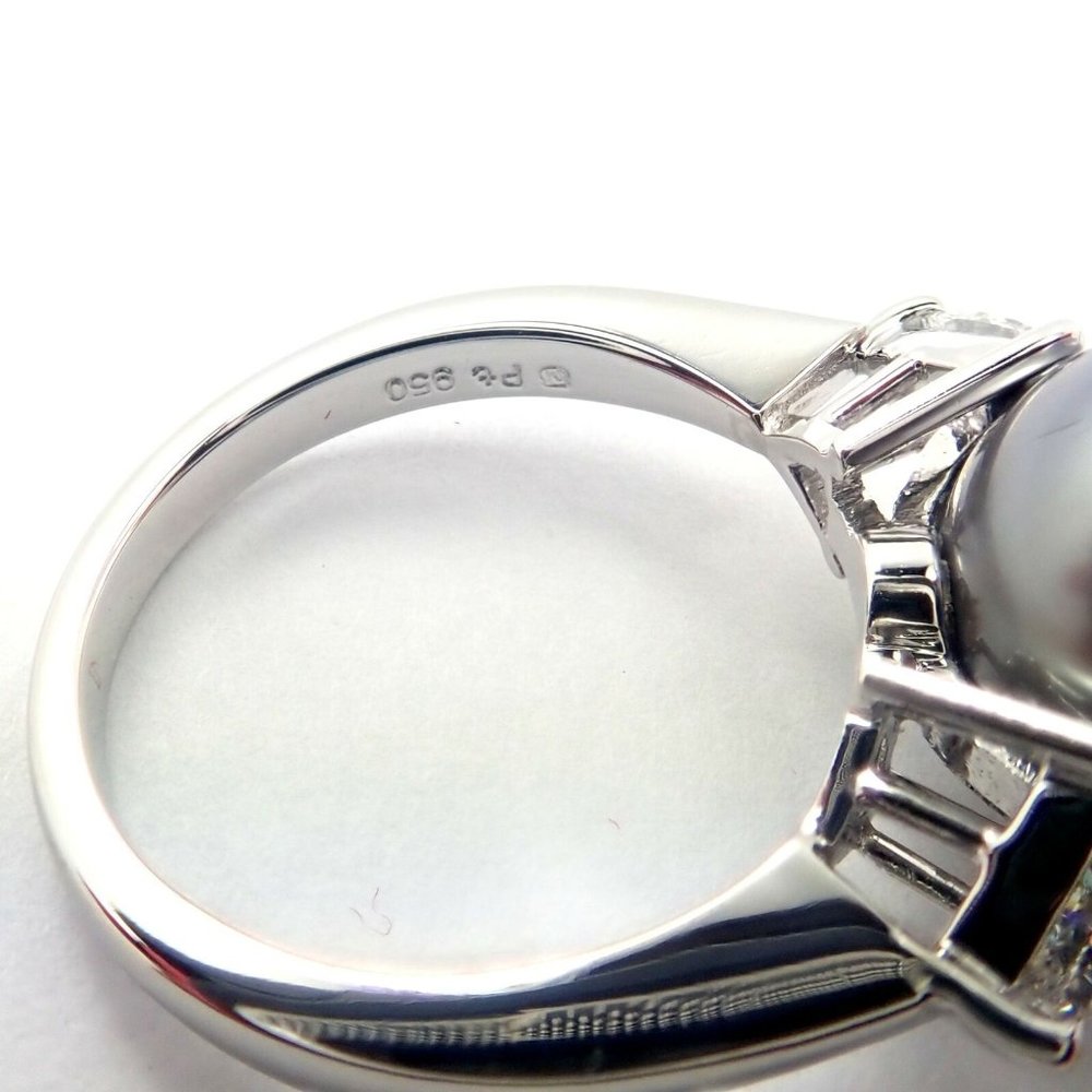 Rare! Mikimoto Platinum .5ctw Diamond 12mm Tahitian South Sea Pearl Heart Ring - Picture 9 of 10